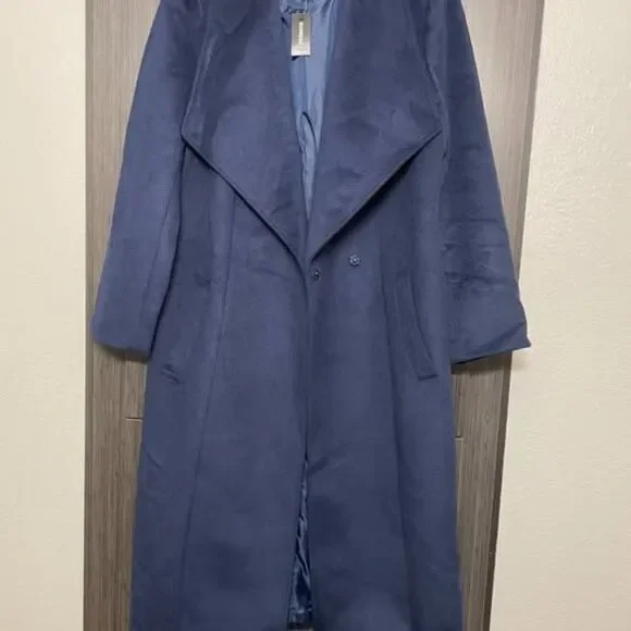 EXPRESS Navy Blue Belted Coat - Picture 3 of 7